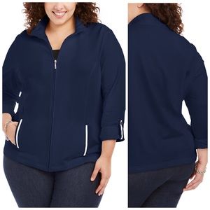 1X 2X 3X Navy Zip Up French Terry Jacket Plus Size